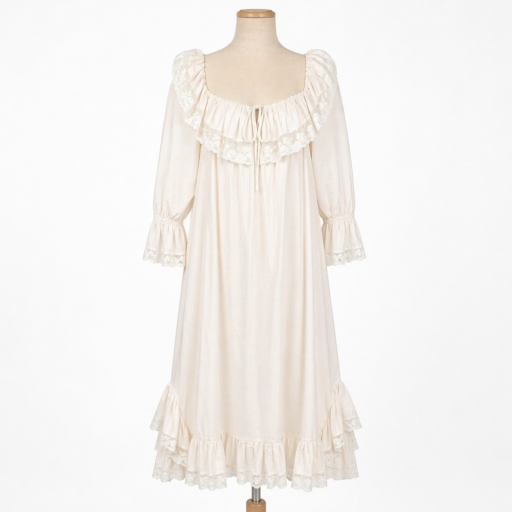 Vintage Victorian Lace Ruffle House Dress Size S Fairy Regency Prairie Romantic